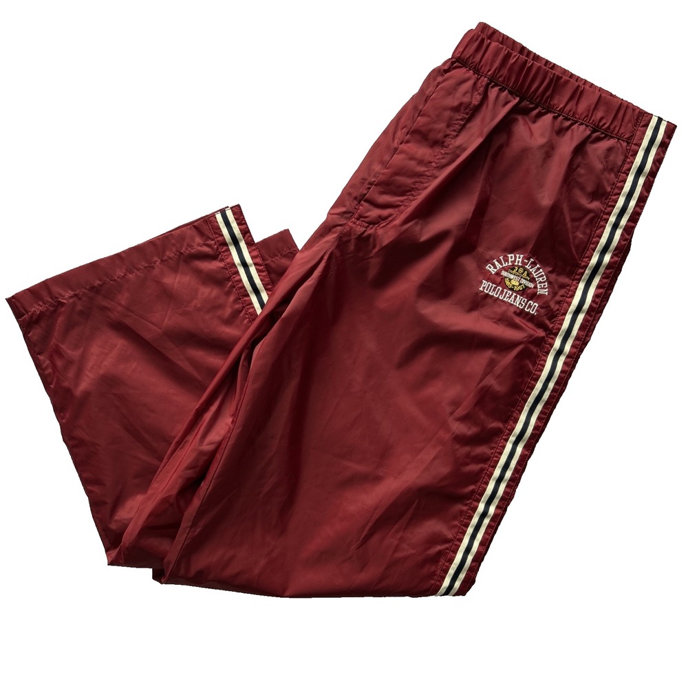 Polo Ralph Lauren Break Away Snap Pants Y2K XXL Maroon Red Stripe Wide Leg Track